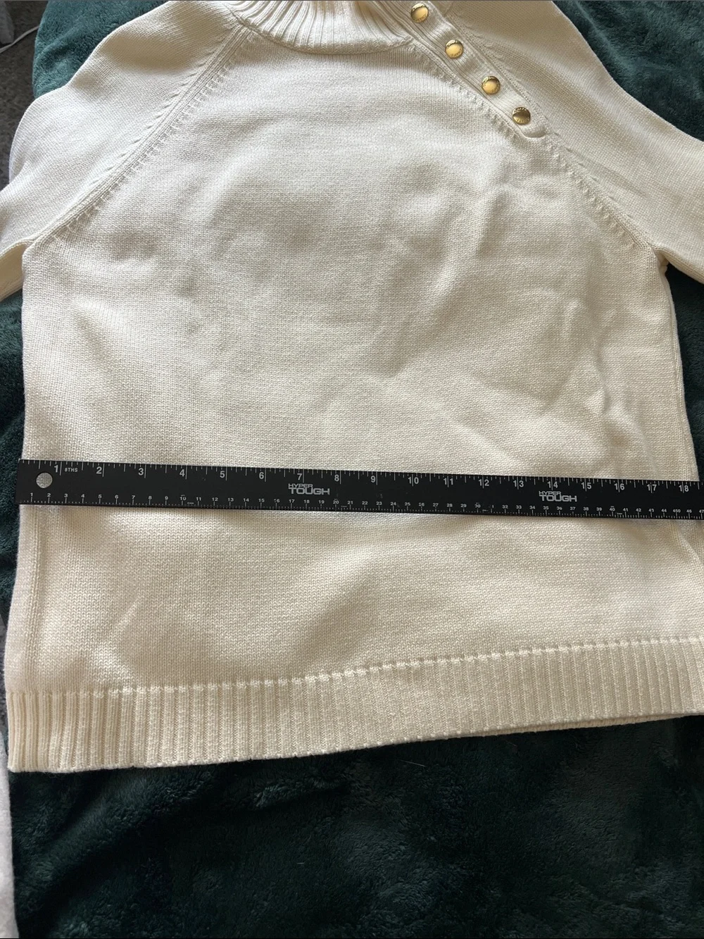 Chaps Cream Button-Shoulder Mock Neck Sweater